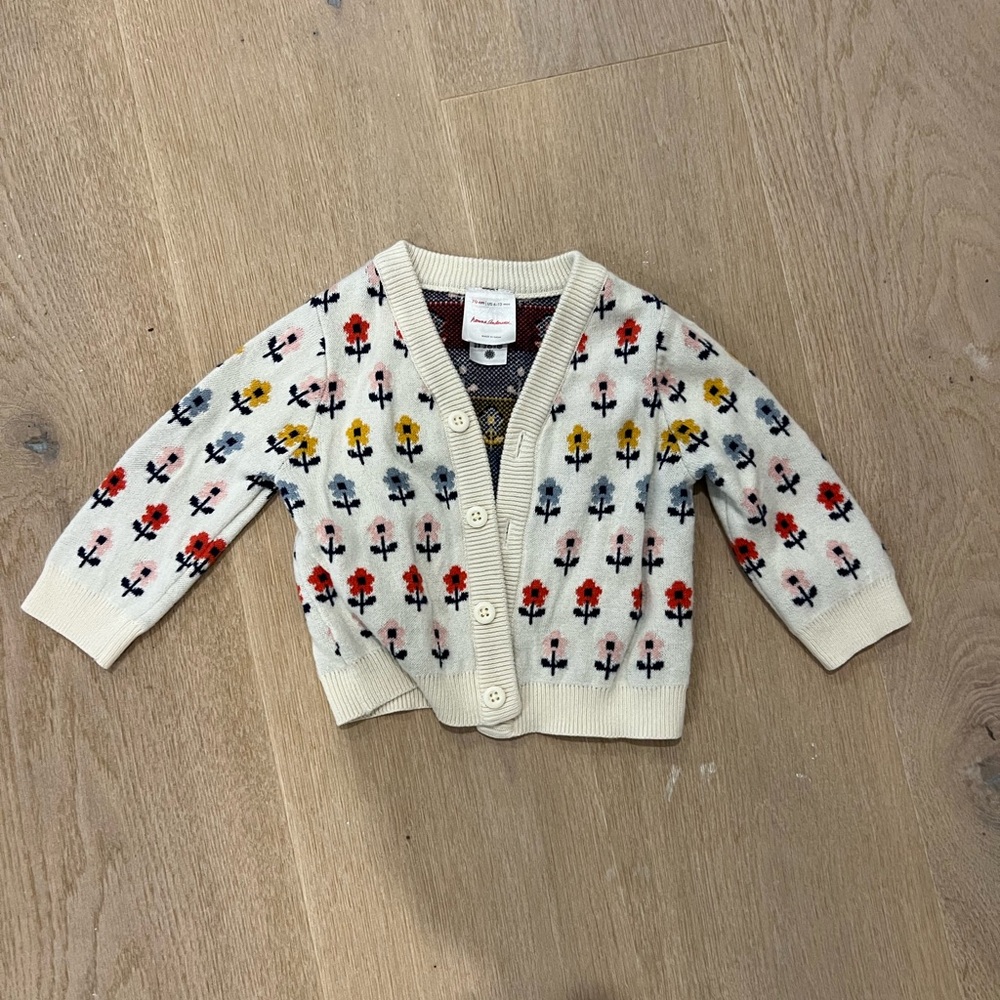 Hanna Andersson Cream Cardigan with Floral Accents
